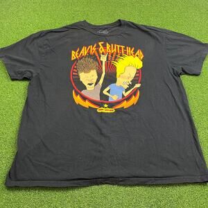 Y2K Beavis and Butt-Head Graphic Black T-Shirt Sz 2XL